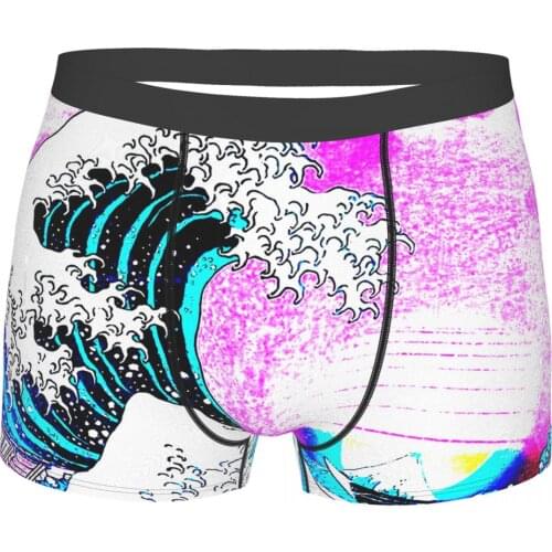 Great Wave Off Kanagawa Sunset Vaporwave Aesthetic Visual Art Style Internet Meme Retro Underpants Breathbale Panties Male