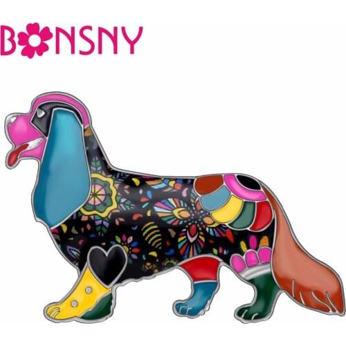 Bonsny Alloy Enamel Cavalier King Charles Spaniel Brooches Clothes Suit Scarf Decoration Jewelry Pin For Women Girls Gift Bijoux