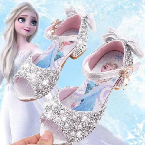 Disney Girls High Heel Sandals Summer Fashion Leather Princess Shoes Elsa Kids Shoes Frozen Children Sandals