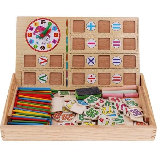Preschool Wooden Math Counting Tool with Counting Rods,Teaching Clock,Board