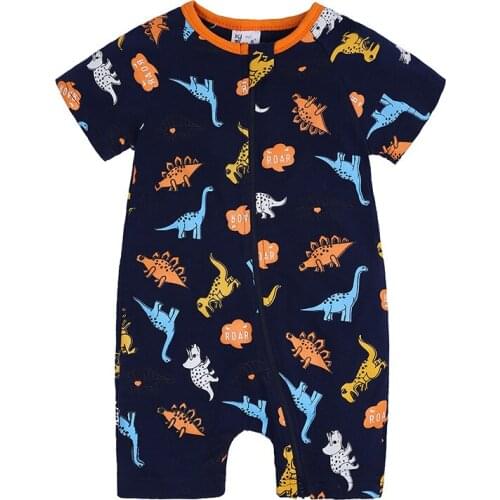 Kids Clothes 2021 Summer New Baby Clothing Ins Wind Short-sleeve Black Dinosaur Print Infant Short Crawl Newborn Jumpsuit Romper