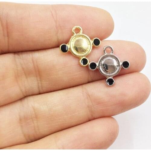 Eruifa 10pcs 15mm Black Epoxy Charms Coin Zinc Alloy Necklace,Earring Bracelet Jewelry DIY Handmade 2 Colors