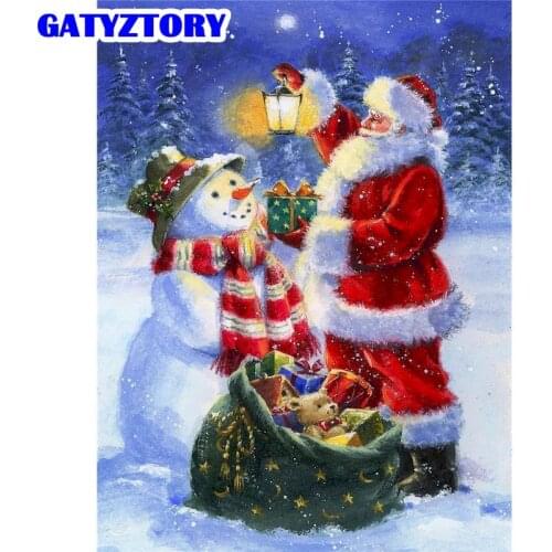 GATYZTORY 50x65cm Framed Oil Paint By Numbers For Adults Christmas Santa Claus With Gift Oil Painting By Number Hand Made Craft