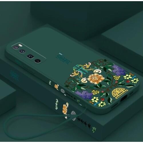 Chinese Auspicious Retro Palace Soft Gel Liquid Silicone Phone Cases For Huawei Nova7Pro Casing With Phone Straps