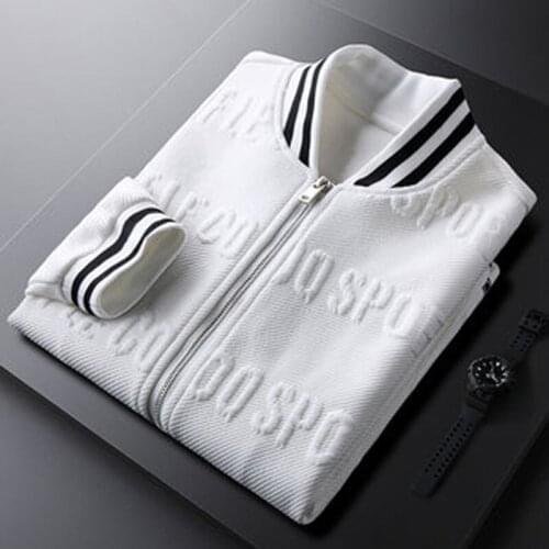 Light luxury black fashion casual jacket male V-neck black and white contrast color trend knitted jacket ins mens clothing