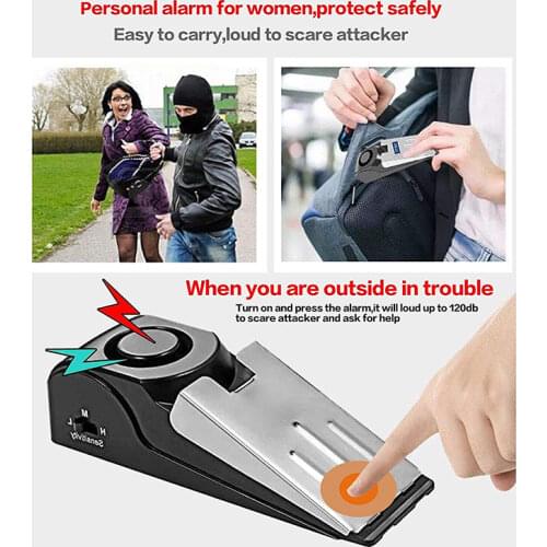 Wireless Sensor Alarm Door Wedge Portable Upgraded 2 In 1Door Stopper Floor Wedge Security Alarm Travel Security Alarm Door Stop