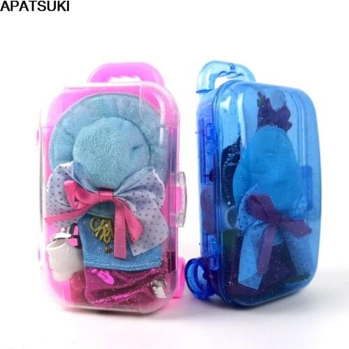 Fashion Plastic 3D Cute Travel Luggage Case Mini Trunk Suitcase for Barbie Dollhouse Furniture Accessories Toys For Children 1/6