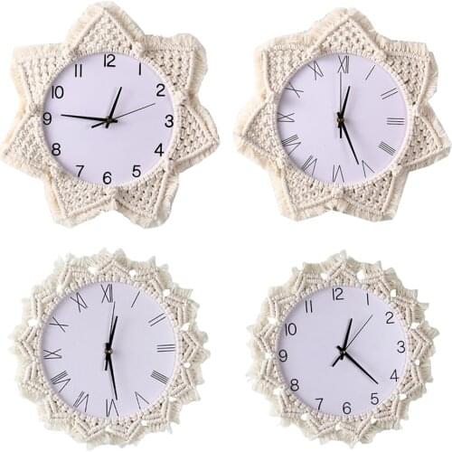In/Outdoor Macrame Silent Non-Ticking Quartz Wall Clock Home Office Hanging