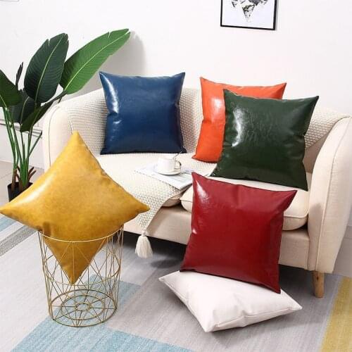 Solid Color PU Leather Pillowcover Living Room Decorative Throw Cushion Cover Office Sofa Outdoors Pillowcase 40835