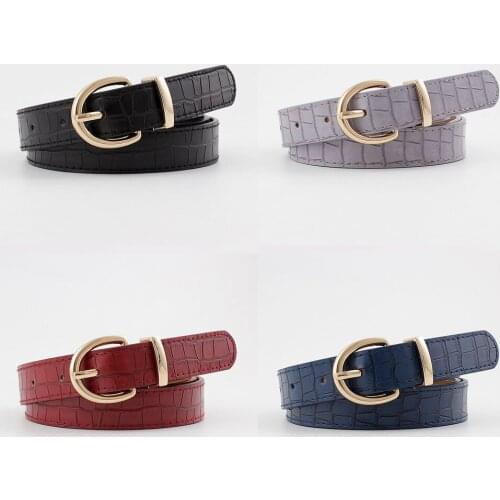 2020 New Designer Womens Narrow Thin Faux Crocodile Leather Belt Female Gold Buckle Belts For Women Dress