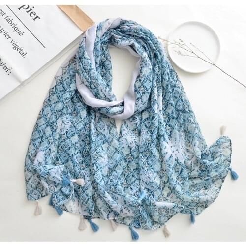 2021 New Geometry Print Tassel Scarf Shawls Long Soft Scarves Hijab Wrap