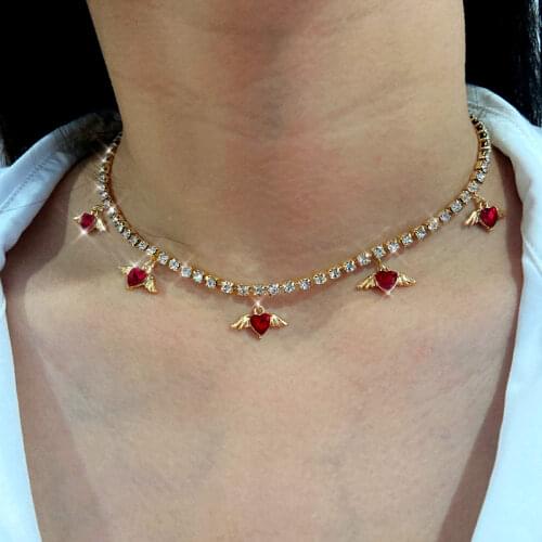 New Fashion Charm Heart Rhinestone Pendant Necklace for Women Gold Color Crystal Necklace 2020 Statement Jewelry Party Gift