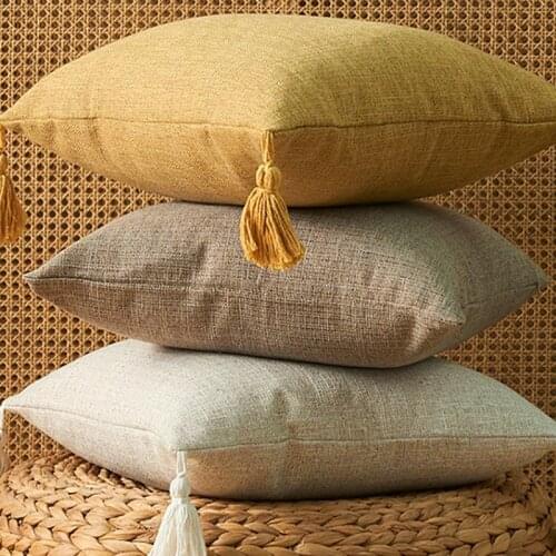 Tassel Cushion Cover 45x45 CM Decorative Cotton Linen Pillow Case Living Room Decoration Sofa Home Decor Throw Pillows Square