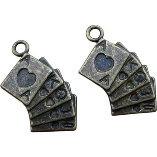 Playing cards Charm Pendants 100Pcs / lots 13x24mm Antique bronze Alloy jewelry DIY Fit Bracelets Necklace Earrings A-332