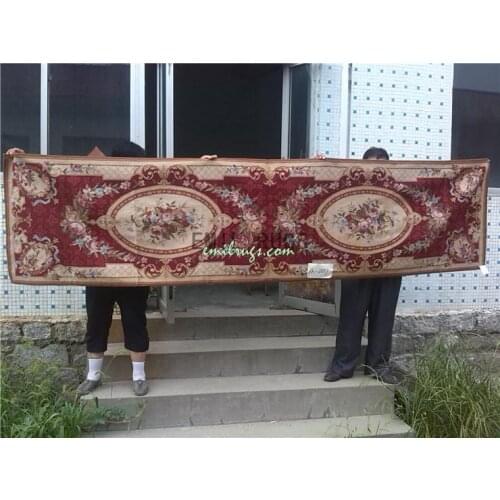 Full Width Design Needle Point Hand-woven Carpet Antique Chinese Hand-made Wool Table Decor Natural Sheep Wool