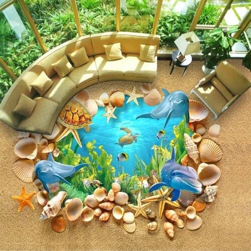 Custom Mural Wallpaper PVC Self Adhesive Waterproof 3D Submarine Shell Dolphin Floor Wall Papers Sticker Living Room Home Decor