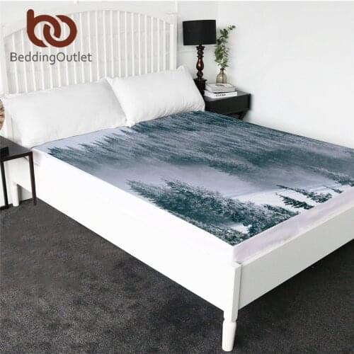 BeddingOutlet Forest Topper Bed Sheet Coniferous Tree Microfiber Fitted Sheet Queen Frost Plants Deep Mattress Sheet Dropship