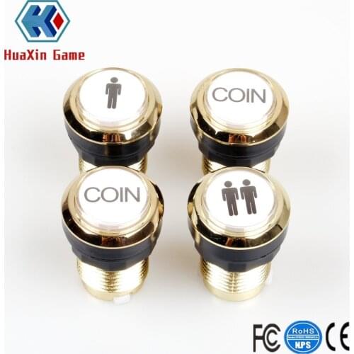 Arcade Buttons Gold Plated 5V / 12V LED Illuminated Push Button 1P / 2P Player Start Buttons / 2x Coin Buttons