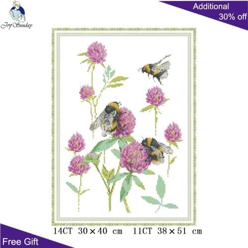 Joy Sunday Bumblebee DA509 Counted and Stamped Home Decor Bee Insect And Flowers Needlework Embroidery DIY Cross Stitch kits