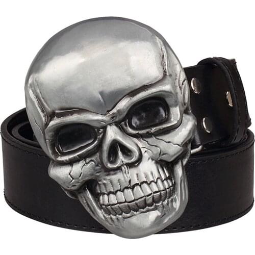 Goths wild style fashion mens belt big skull head metal buckle Smile skeleton head belt punk rock belts women jeans strap