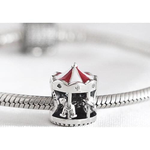 Authentic S925 Bead DIY Jewelry Christmas Carousel Charm fit Lady Bracelet Bangle
