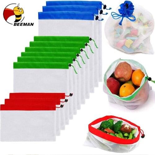 6Pcs Polyester Mesh Cloth Reusable Fruit Vegetable Eco Friendly Net Washable Mesh Kitchen Storage Toys Sundries Ziplock Bags