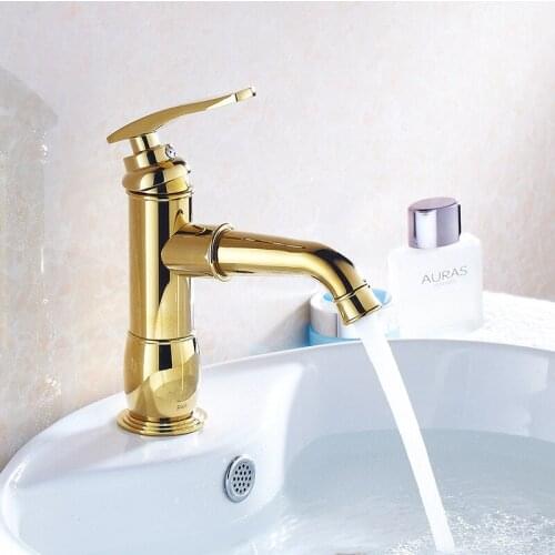 Bathroom Basin Faucets Brass Hot & Cold Sink Mixer Tap Single Handle Deck Mounted Faucet Gold/Chrome Lavatory Water Crane Tap