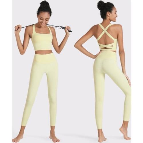 Sports Suits Nudity Skin Seamless Yoga Set Women Fitness Clothing Sportswear Woman Gym Leggings Tights Padded Push-up Sports Bra