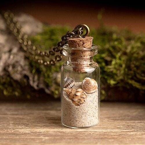 3PCS 22X11mm Glass Jar Beach sand Necklace Wish necklace sea shell necklace tiny necklace Gift for Her