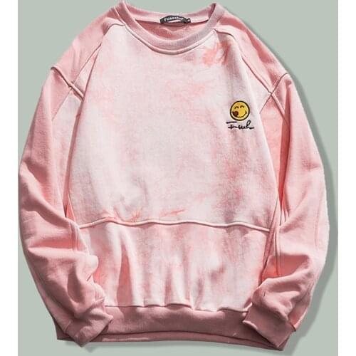Hip Hop Smiley Embroidery Sweatshirt Men Harajuku Casual Streetwear Tie-dye Pullover Autumn Couple Oversized Unisex Sweat Shirts