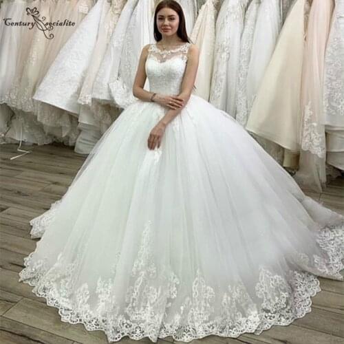 Vestido De Noiva Ball Gown Wedding Dresses for Bride 2020 Lace Appliques Corset Back Sparkle Bridal Gowns Robe De Mariee