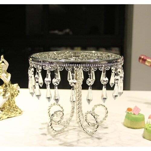 Vintage Alloy Metal Cake Stand Plate Ornamental Glass Dessert Serving Tray Decor Dinnerware for Home Bakery Cafe and Restaurant