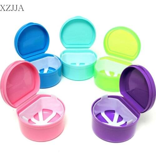 XZJJA Denture Bath Box Case Teeth Storage Box Mouth Guard Dental False Teeth Collection Container With Hanging Net Container