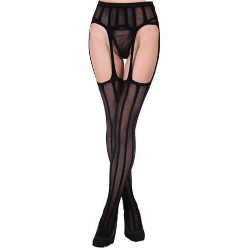 Sexy Black Fishnet Women Hollow Out Jacquard Stockings For Women Pantyhose Women Lace Sexy No G-String Suspender Hosiery Ladies