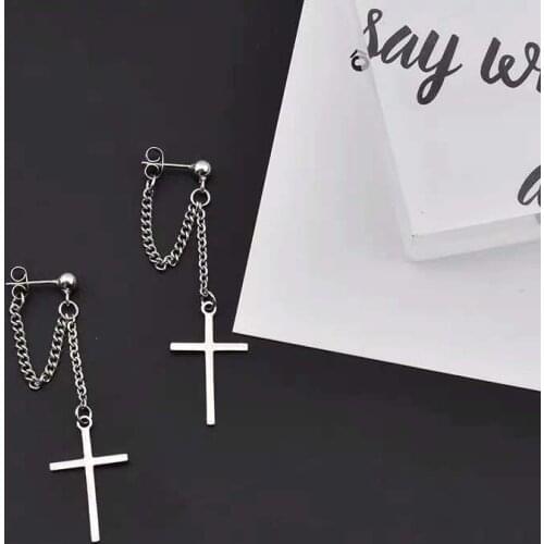 Cross Drop Statement Earrings For Women Men New Fashion Vintage Goth Chain 2021 Trend Pendant Unusual Earings Party Punk Jewelry