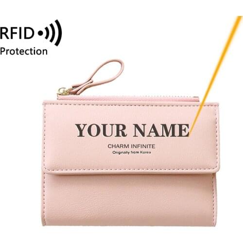 Engraved Name Women Wallets Coin Short Burse Slim Small Zipper Hasp Wallets Leather Female Purse Mini Hasp Multi-Cards Holder