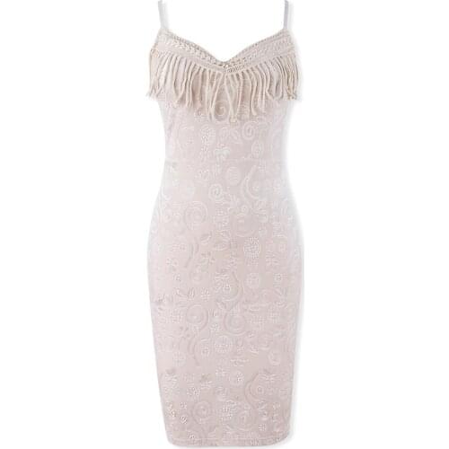 Neatie kiddie Sexy Deep V-neck Tassel Front Women Party Night Dresses Vestidos Female Sleeveless Bodycon Fashion Midi Dress