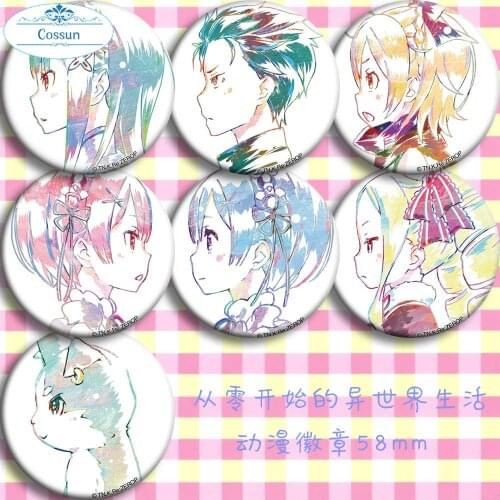 Anime RE:ZERO Badges on a Backpack Emilia Ram Rem Anime Icons Pins Badge Decoration Brooches Metal Badges For Clothes DIY Badges