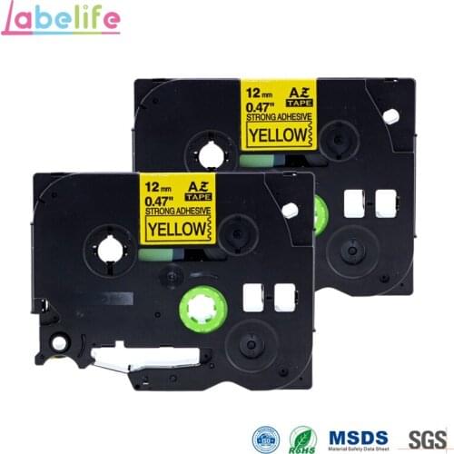 2 Pack 12mm TZe-S631 Extra Strength Black on Yellow Compatible Brother P-touch Tape Twice The Adhesive Strength TZeS631 TZ-S631