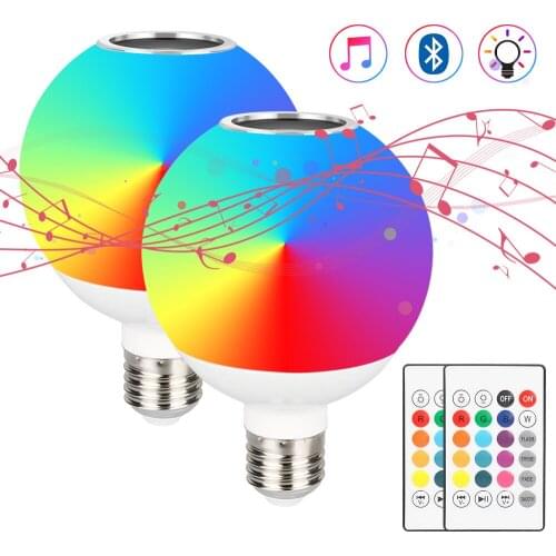 2/Pack) Smart RGB LED Bulb with Remote Control Wireless Bluetooth Audio Speaker Lamp Color Change Christmas Party Home Lighting