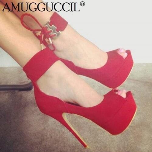 2020 New Plus Big Size 35-52 Black Red Lace Up Zip Fashion Sexy High Heel Platform Spring Summer Lady Shoes Women Pumps D1278