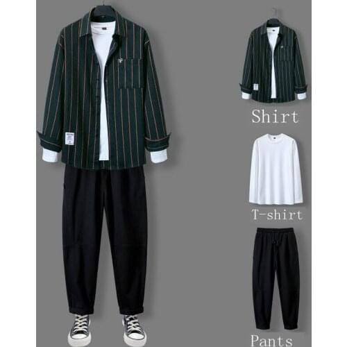 3 Pcs/Sets shirts for men Tops And Blouses Long Sleeve Spring male Loose Boyfriend Style Shirt