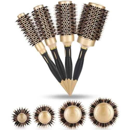 4 in 1 Round Brushes for Blow Drying Professional Anion Large Anti-static Hair brushes Salon Styling Comb Gold & Black