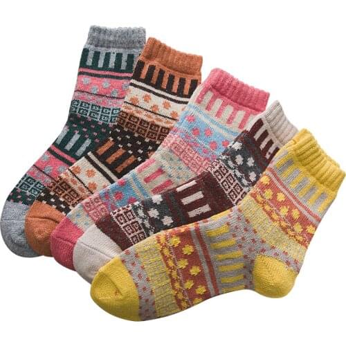 5 Pairs/Pack Unisex Women Thickened Winter Warm Wool Stripe Print `Tube Socks