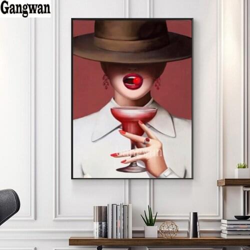 Hat woman eat Yin Tao girl 5D DIY Diamond Painting cross stitch mosaic full square/round diamond embroidery rhinestone painting