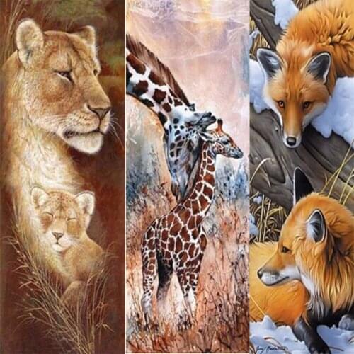 LI LOYE 5D DIY Diamond Embroidery Giraffes and fox tigers Crystal Mosaic Cross-Stitch Kit Rhinestones Decoration Painting FZ536