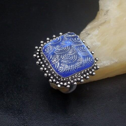 Antique Jewelry Blue Dichroic Glass Silver Color Wedding Charms Band Ring For Women Ladies Size 7 HD870