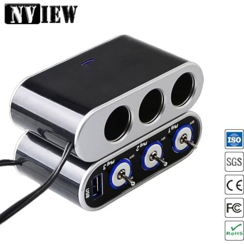 NVIEW Car-charger 5A 3Socket Cigarette Lighter Adapter usb car charger for iphone charger for Xiaomi Roidmi 2s Samsung Iphone