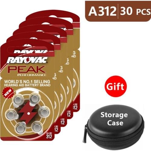 Hearing Aid Batteries Type 312 za Rayovac Peak Performance,Pack of 30,Size 312 Brown Tab PR41 1.45V Zinc Air Battery