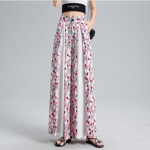 S-4XL Pant Large Size Womens Trousers Elastic Waist Split Wide Leg Pants Loose Casual Long Trouser Plus Size Bohemian Pant Pink